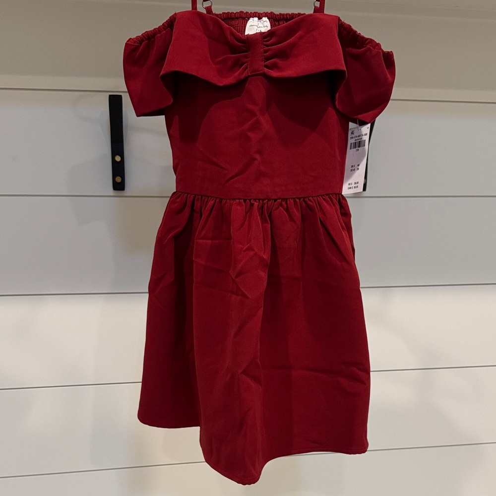 NWT Abercrombie Kids Bow Red Off-Shoulder Kids Dress 7/8